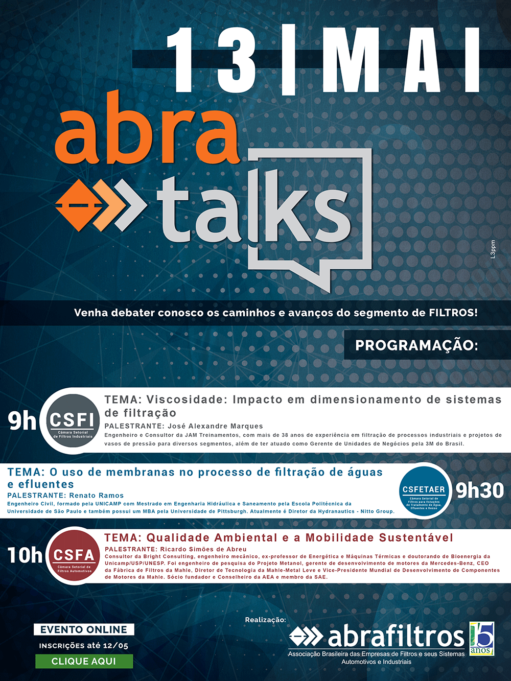 Programação do Abra Talks para o mês de Maio